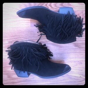 Qupid Black Fringe Ankle Booties